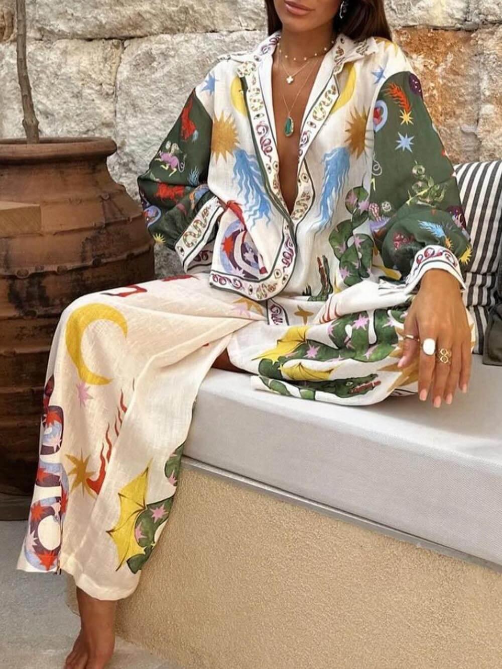 Chiara | Completo a Maniche Lunghe &amp; Pantaloni con Vita Elastica