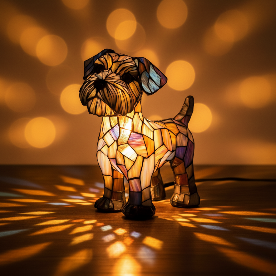 Terrier – lampada decorativa a forma di Terrier con effetto vetro colorato