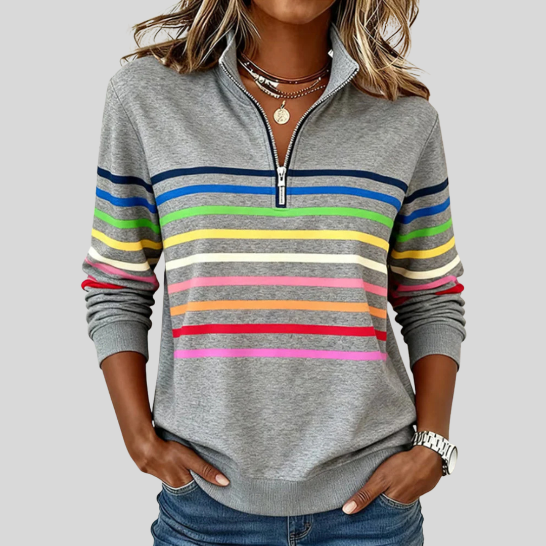 Felpa donna con zip a righe multicolori Antonella
