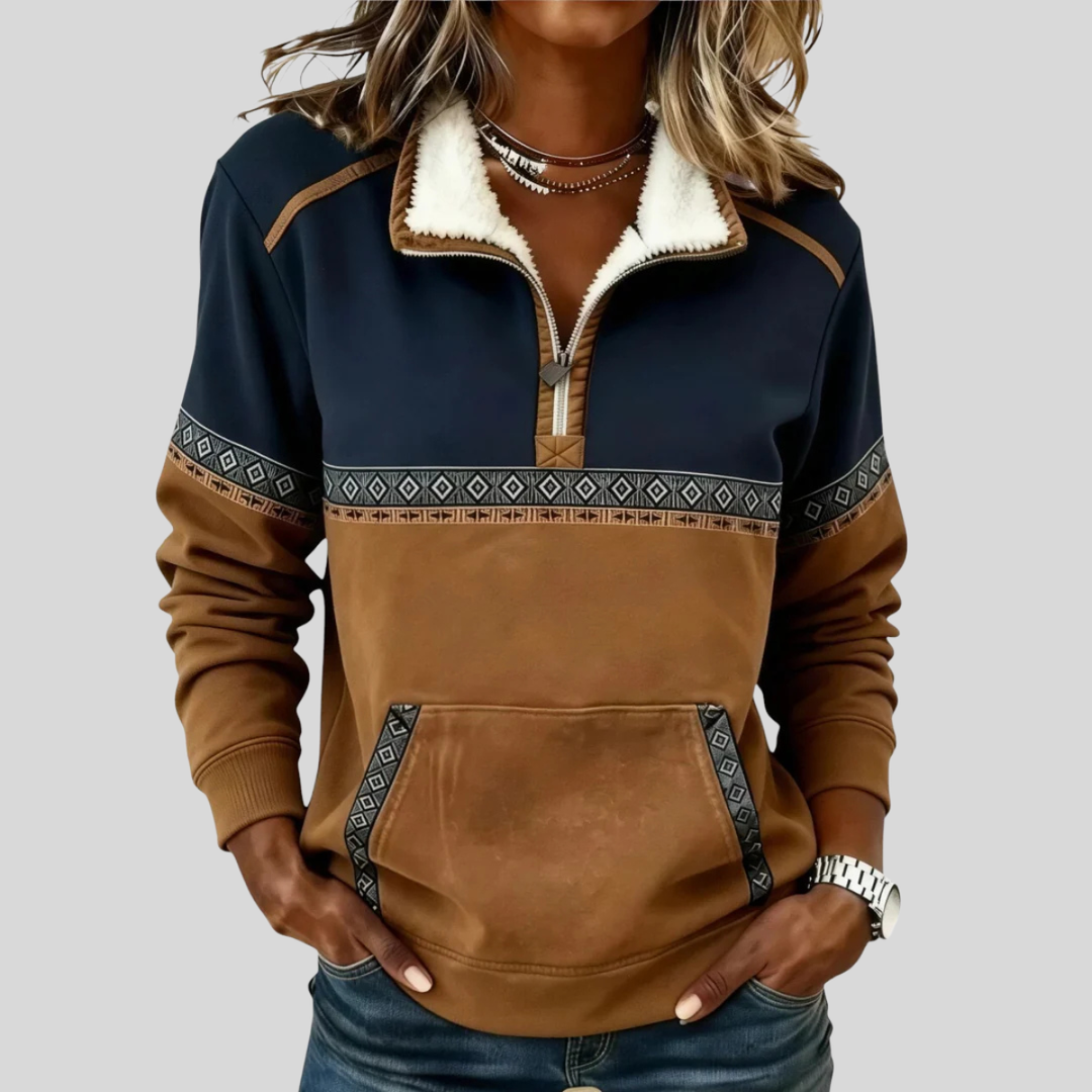 Maglione donna bicolore con mezza zip Rita