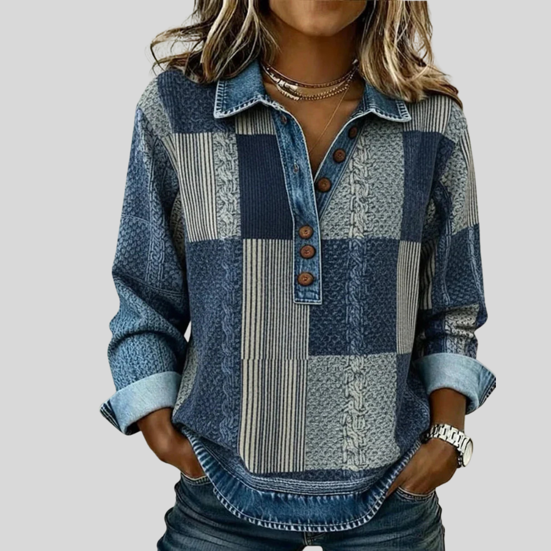 Maglione donna patchwork effetto denim Nadia