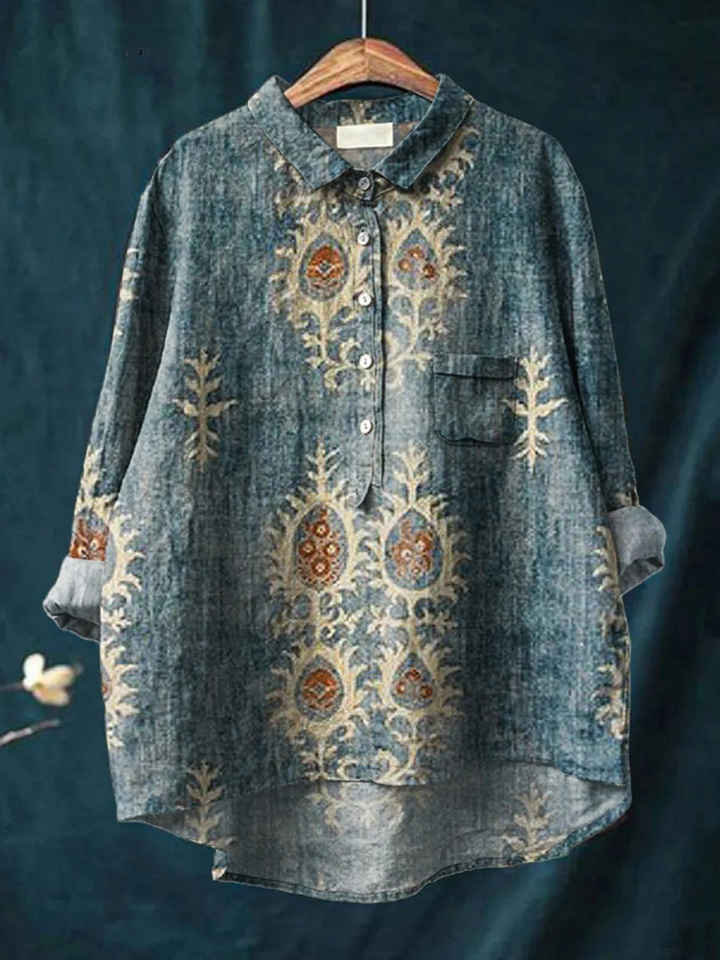 Angela | Camicia Casual con Stampa Floreale Etnica Vintage per Donne