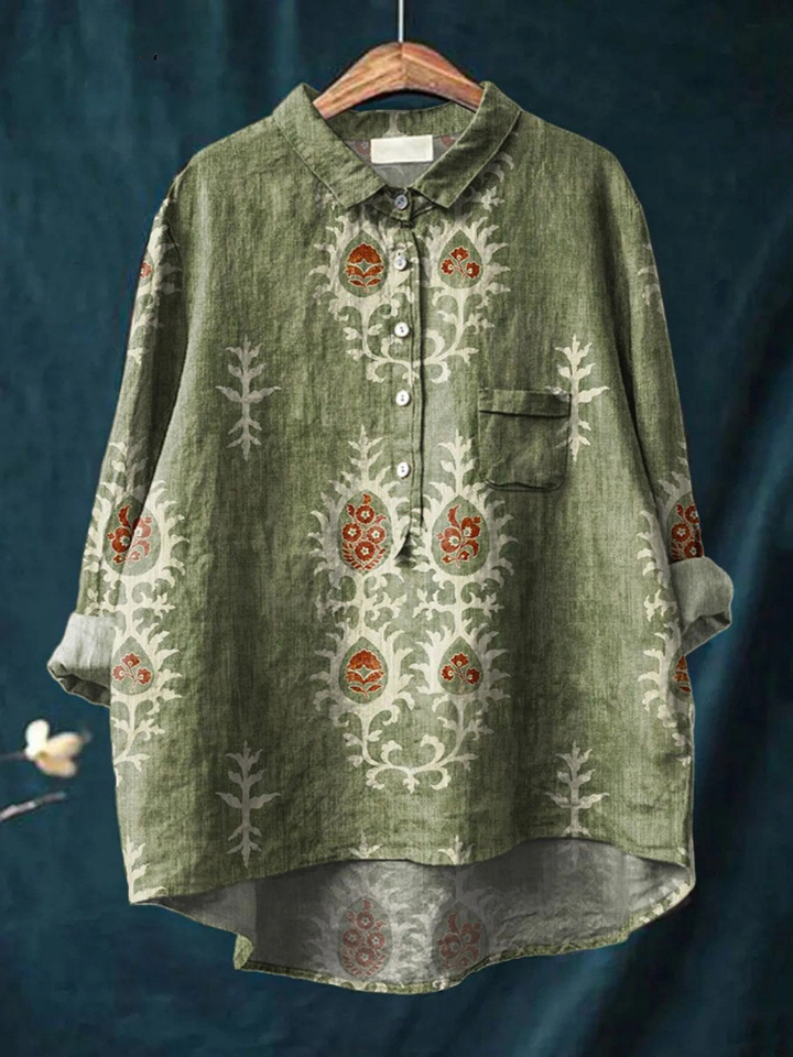 Angela | Camicia Casual con Stampa Floreale Etnica Vintage per Donne
