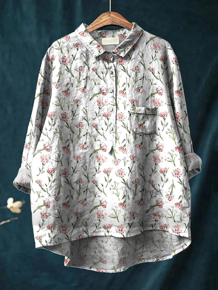 Delfina | Camicia Casual da Donna con Motivo Floreale Rosa di Primavera