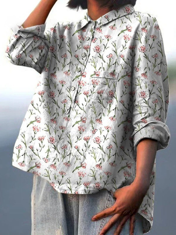 Delfina | Camicia Casual da Donna con Motivo Floreale Rosa di Primavera