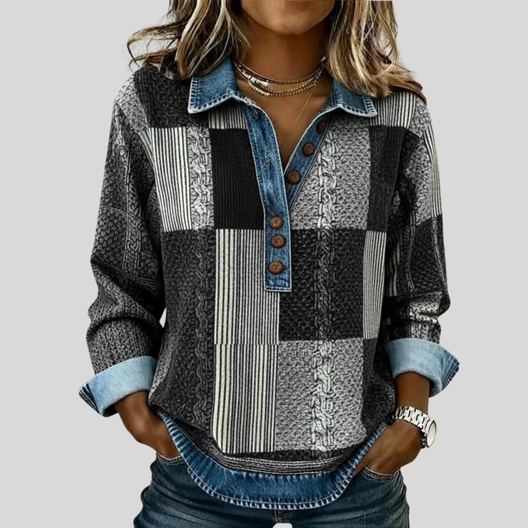 Maglione donna patchwork effetto denim Nadia - foto 2