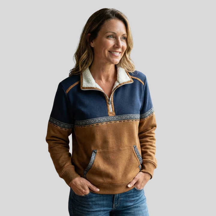 Maglione donna bicolore con mezza zip Rita - foto 2