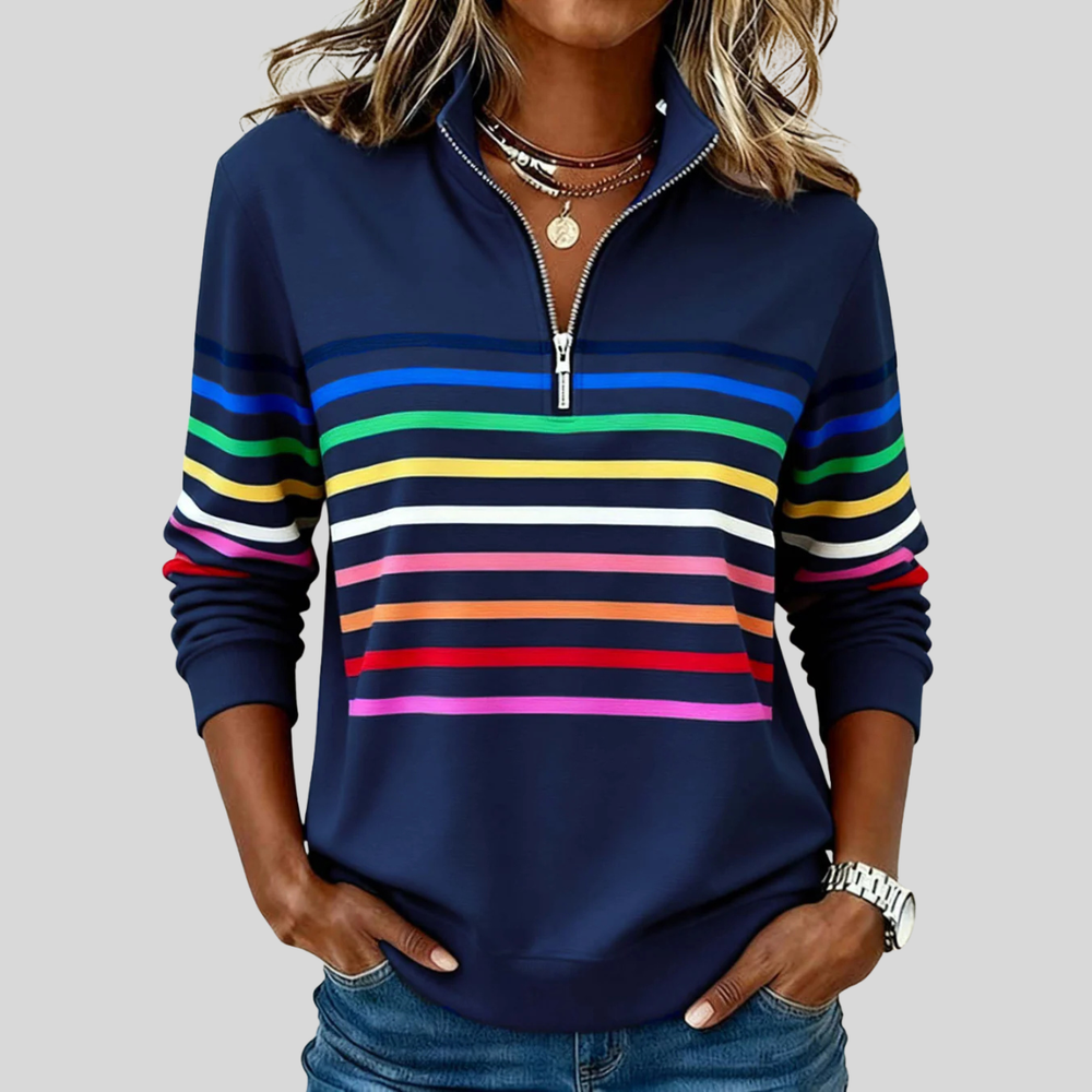 Felpa donna con zip a righe multicolori Antonella - foto 2