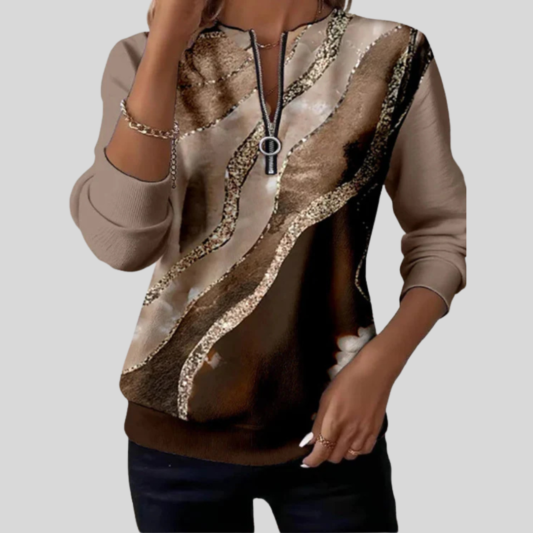 Felpa donna con zip stampa marmorizzata Teresa
