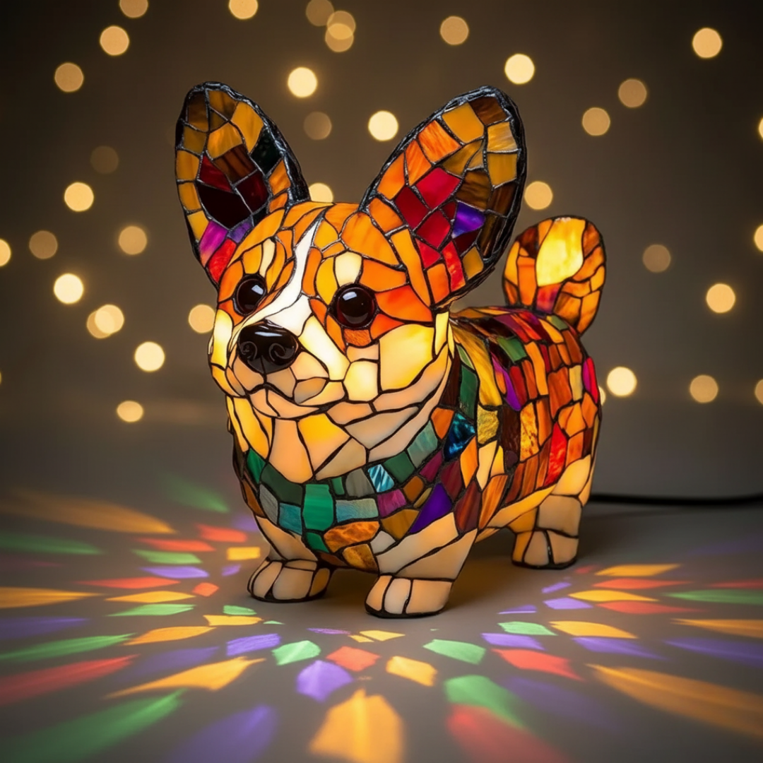 Corgi – lampada decorativa a forma di Corgi con effetto vetro colorato