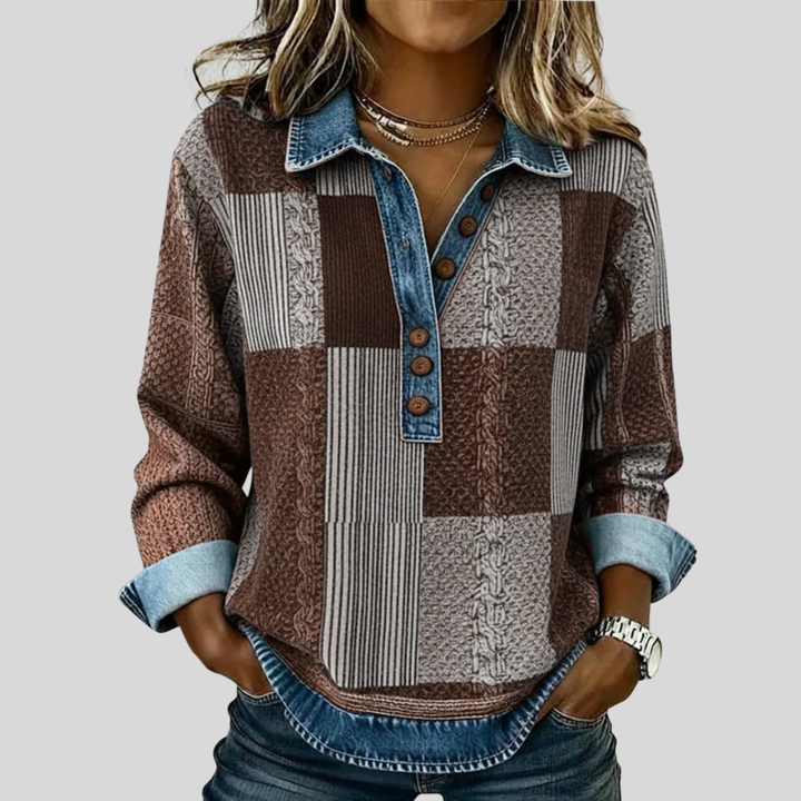 Maglione donna patchwork effetto denim Nadia - foto 3