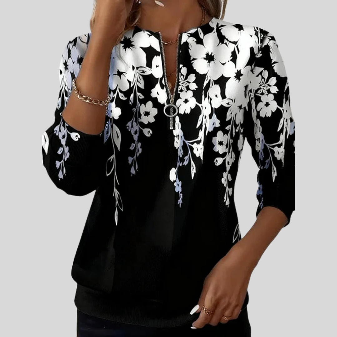 Felpa donna con zip e fiori grafici Carla