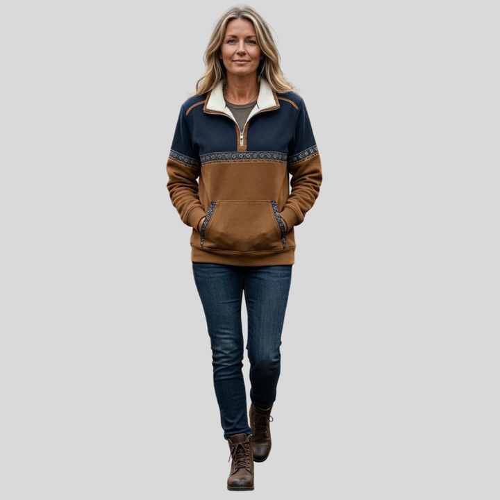 Maglione donna bicolore con mezza zip Rita - foto 3