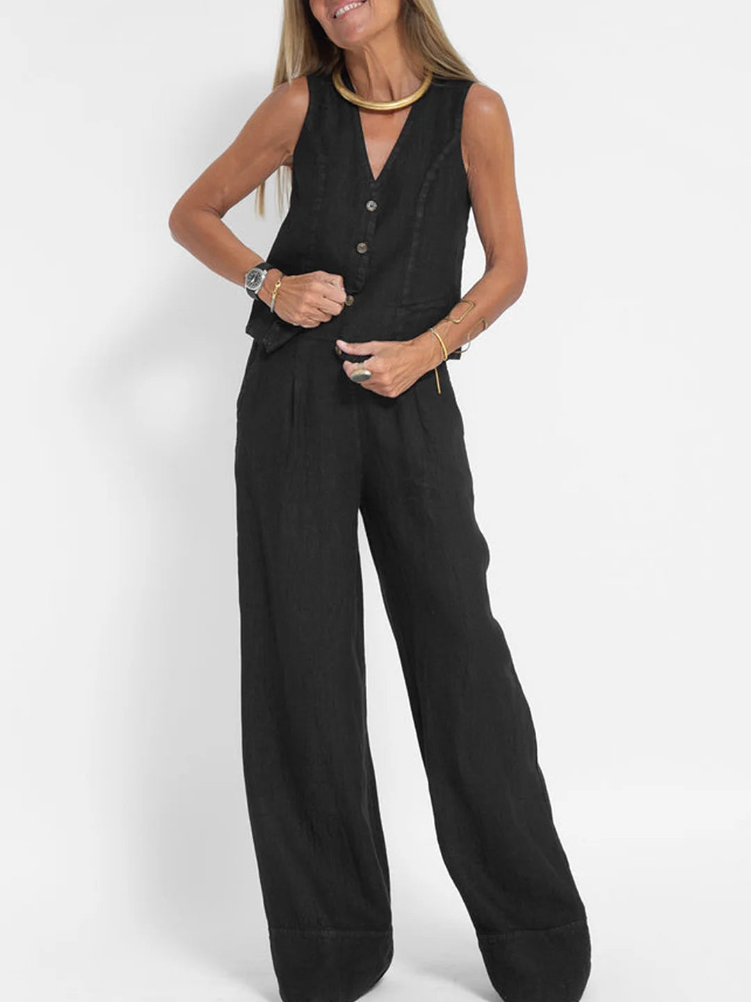 Daniela | Completo Gilet Bottonato &amp; Pantalone Largo