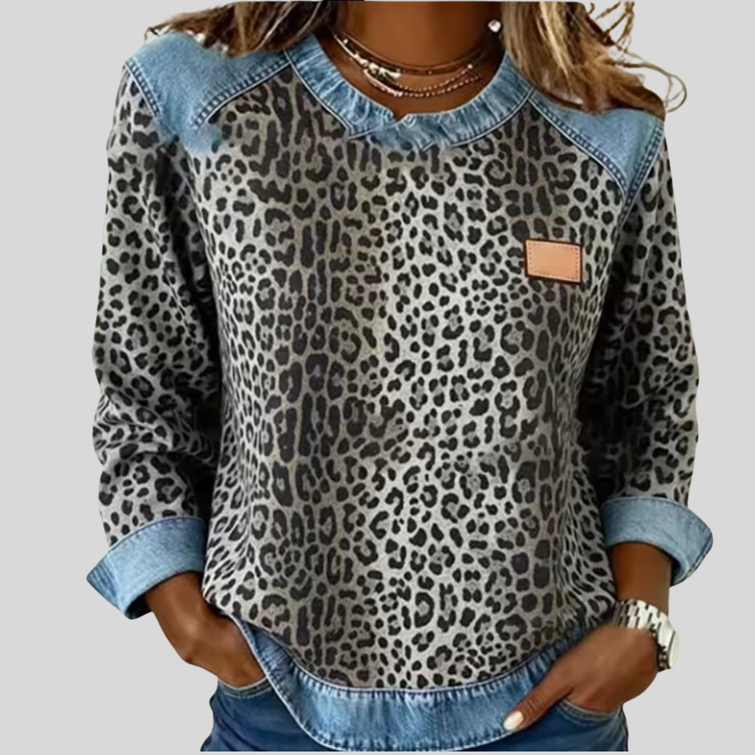 Felpa donna leopardata effetto denim Luisa