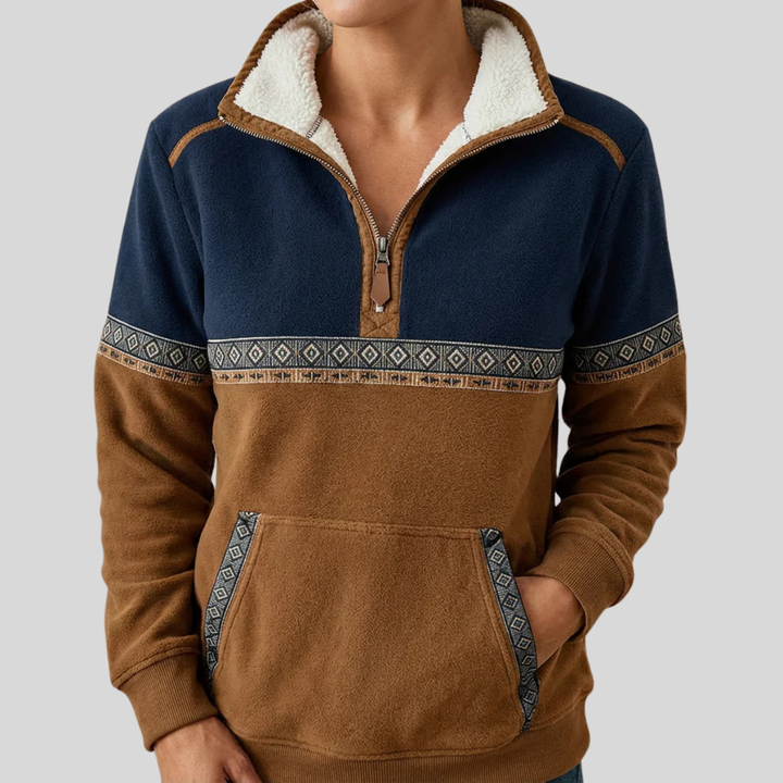 Maglione donna bicolore con mezza zip Rita - foto 4