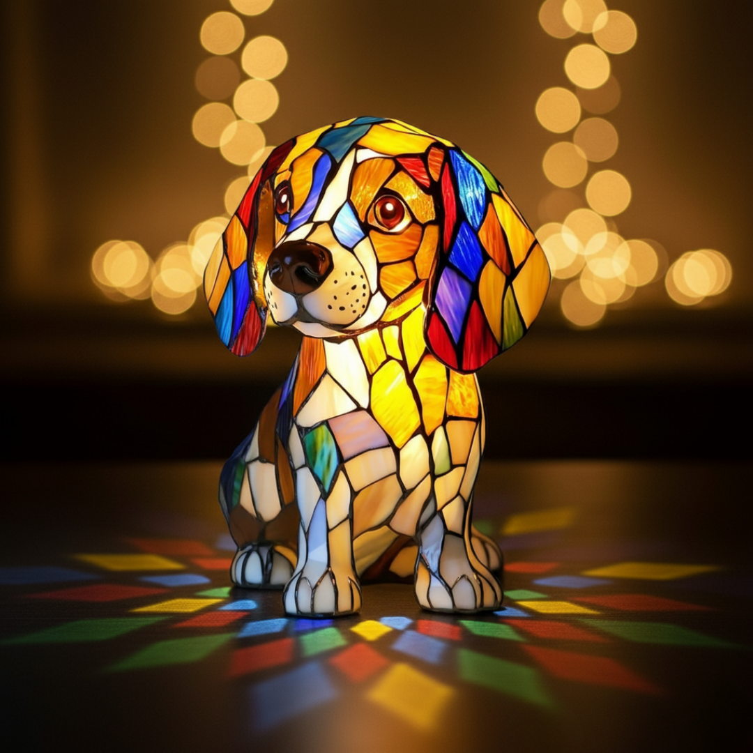 Beagle – lampada decorativa a forma di Beagle con effetto vetro colorato