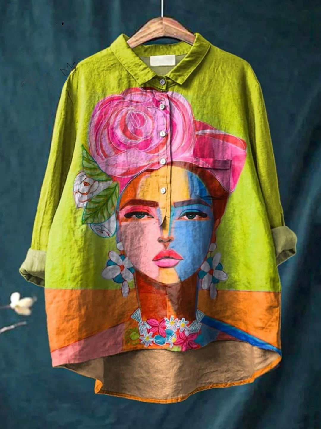 Domenica | T-Shirt Casual con Ritratto di Frida in Stampa a Olio
