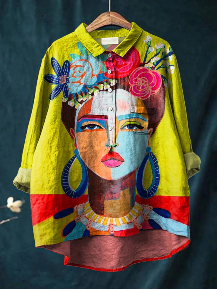 Domenica | T-Shirt Casual con Ritratto di Frida in Stampa a Olio