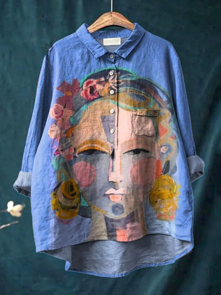 Domenica | T-Shirt Casual con Ritratto di Frida in Stampa a Olio