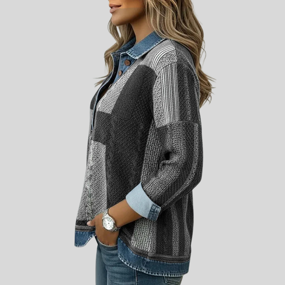 Maglione donna patchwork effetto denim Nadia - foto 5