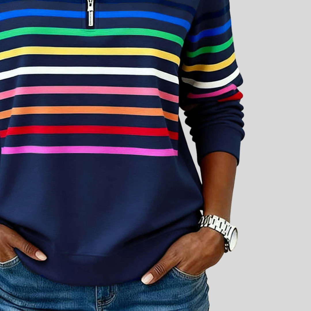 Felpa donna con zip a righe multicolori Antonella - foto 5