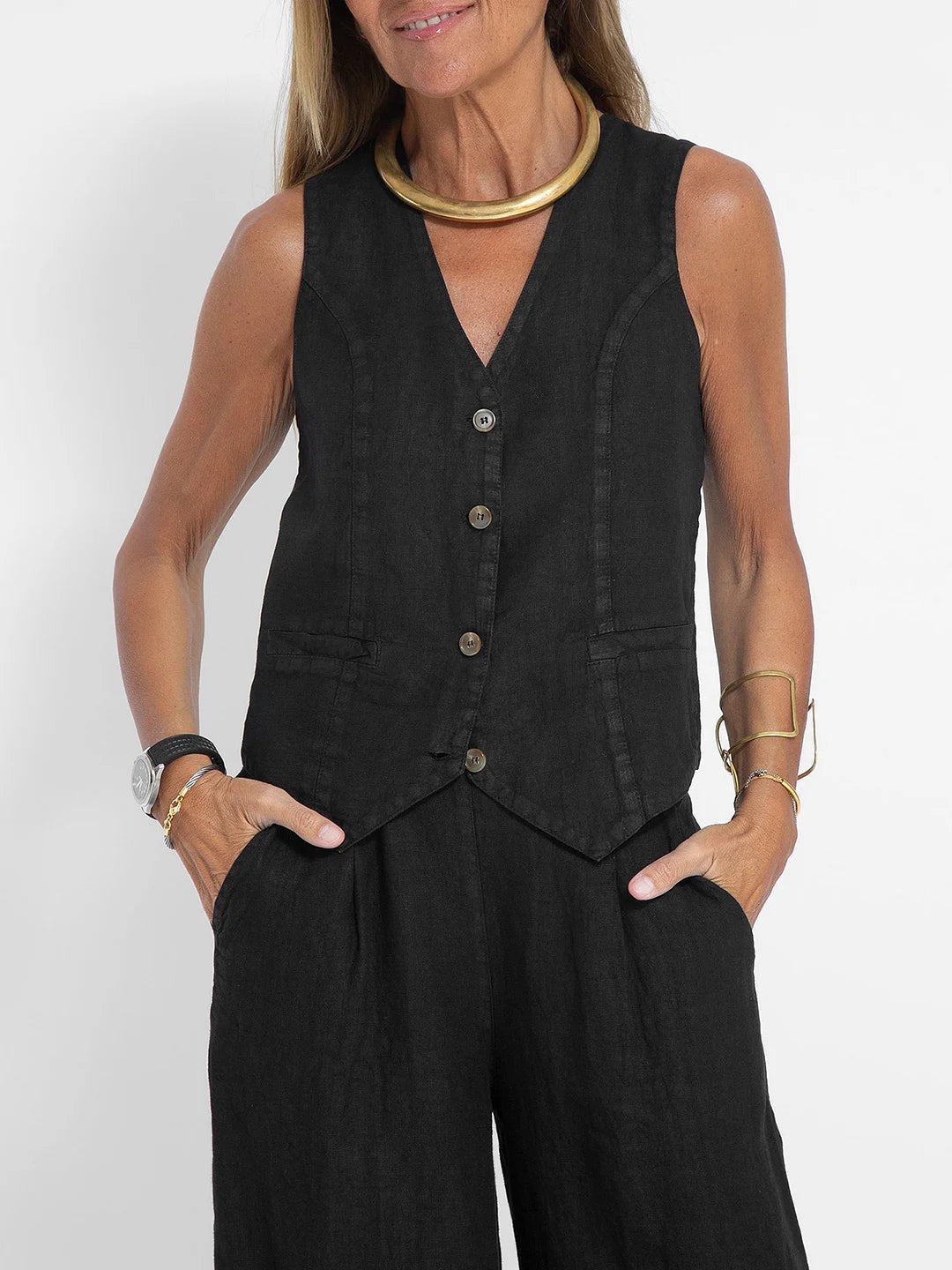Daniela | Completo Gilet Bottonato &amp; Pantalone Largo