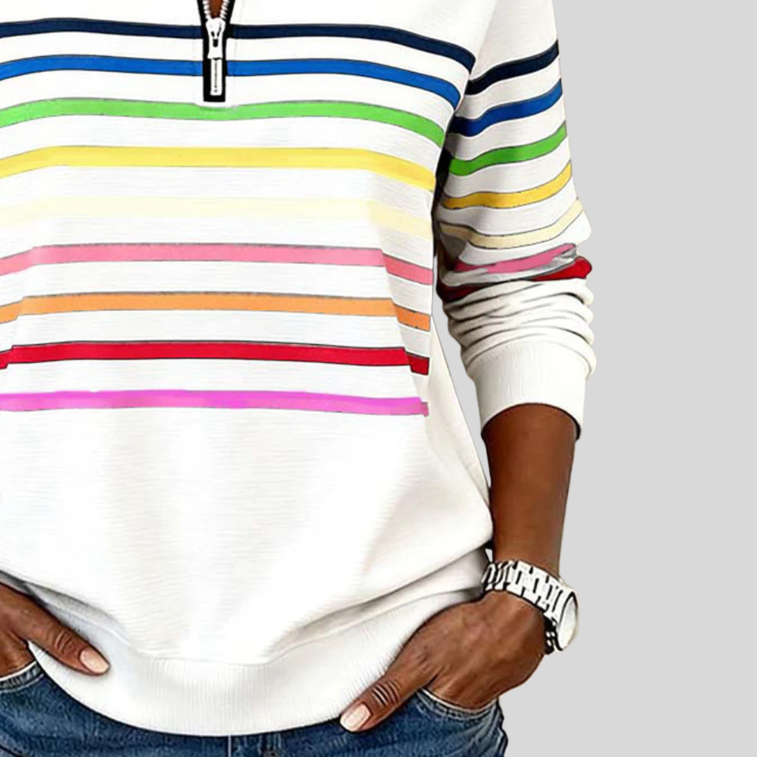 Felpa donna con zip a righe multicolori Antonella - foto 6