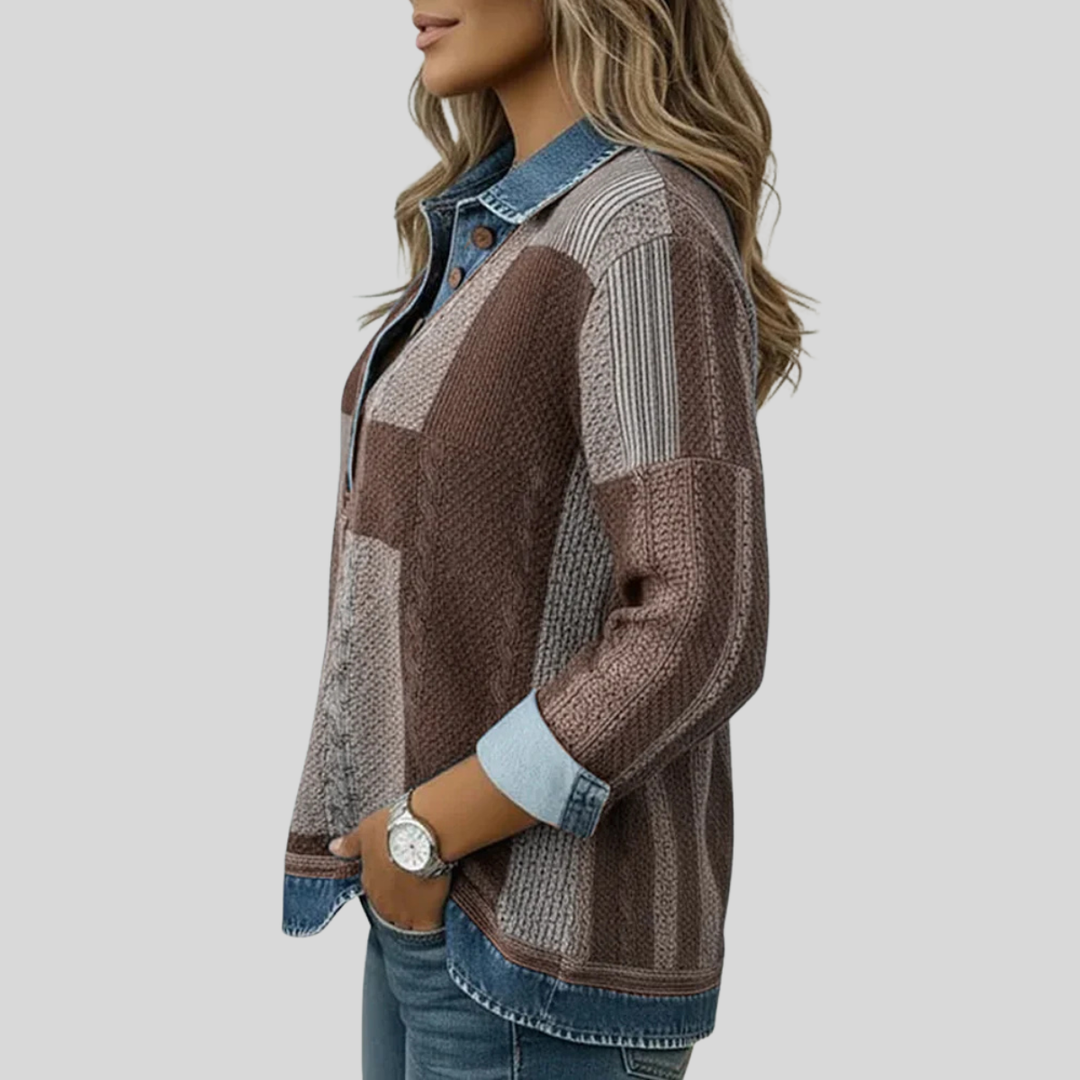 Maglione donna patchwork effetto denim Nadia - foto 6