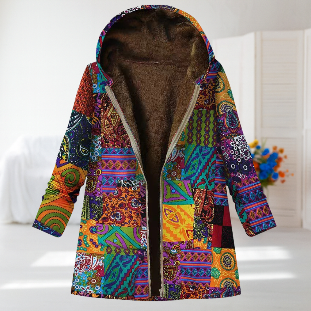 Fulvia | Giacca patchwork multicolore con cappuccio
