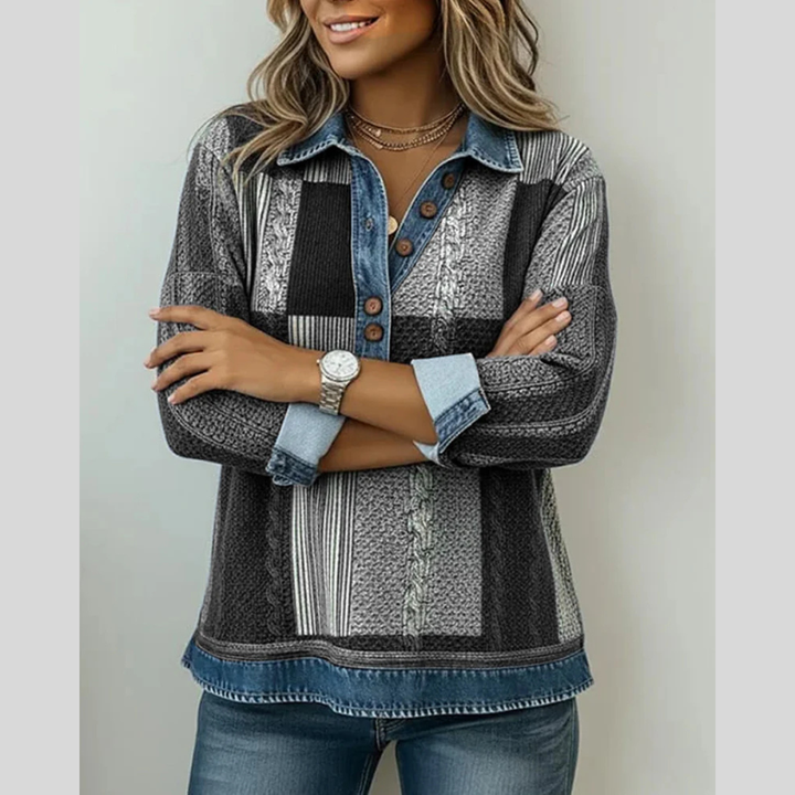 Maglione donna patchwork effetto denim Nadia - foto 8