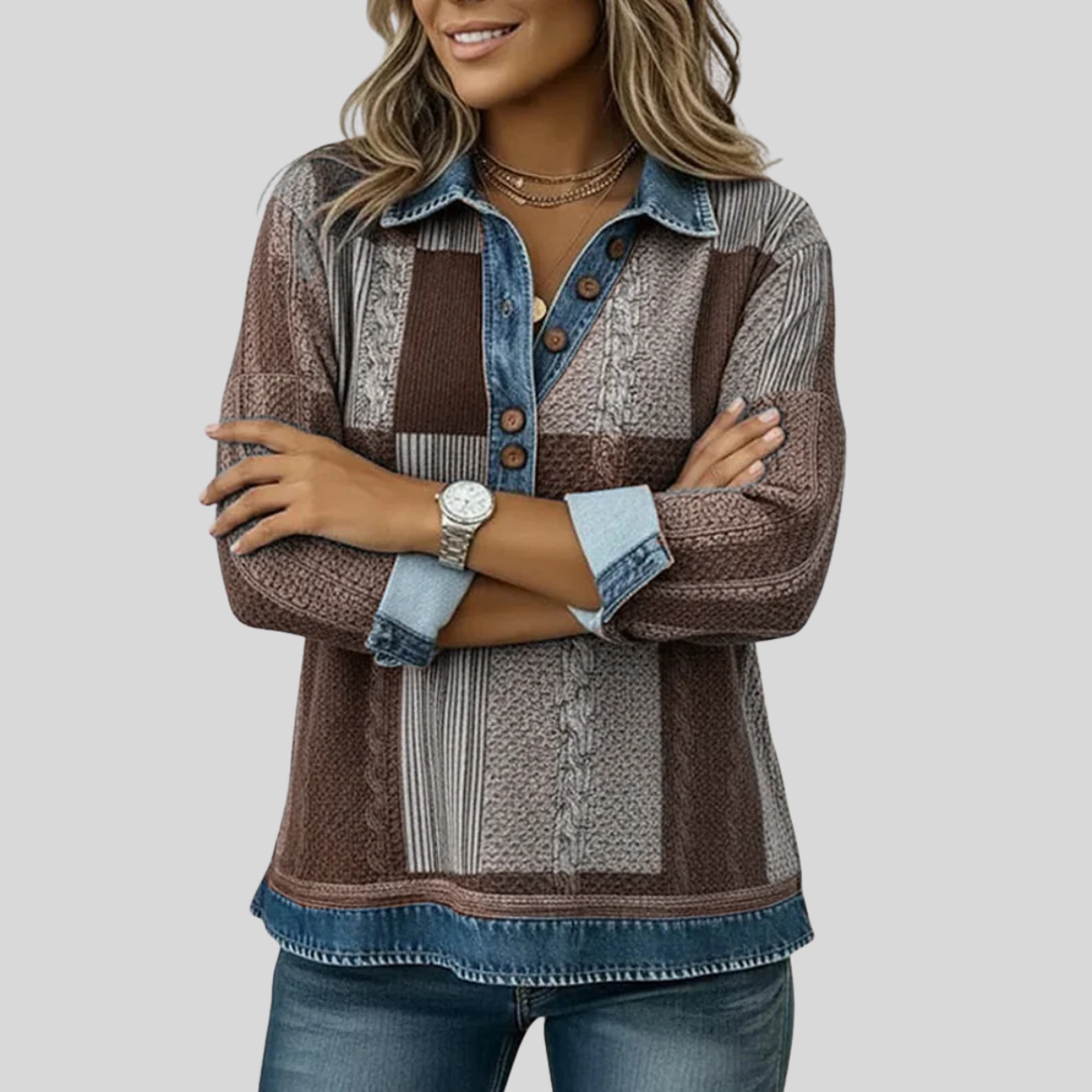 Maglione donna patchwork effetto denim Nadia - foto 9