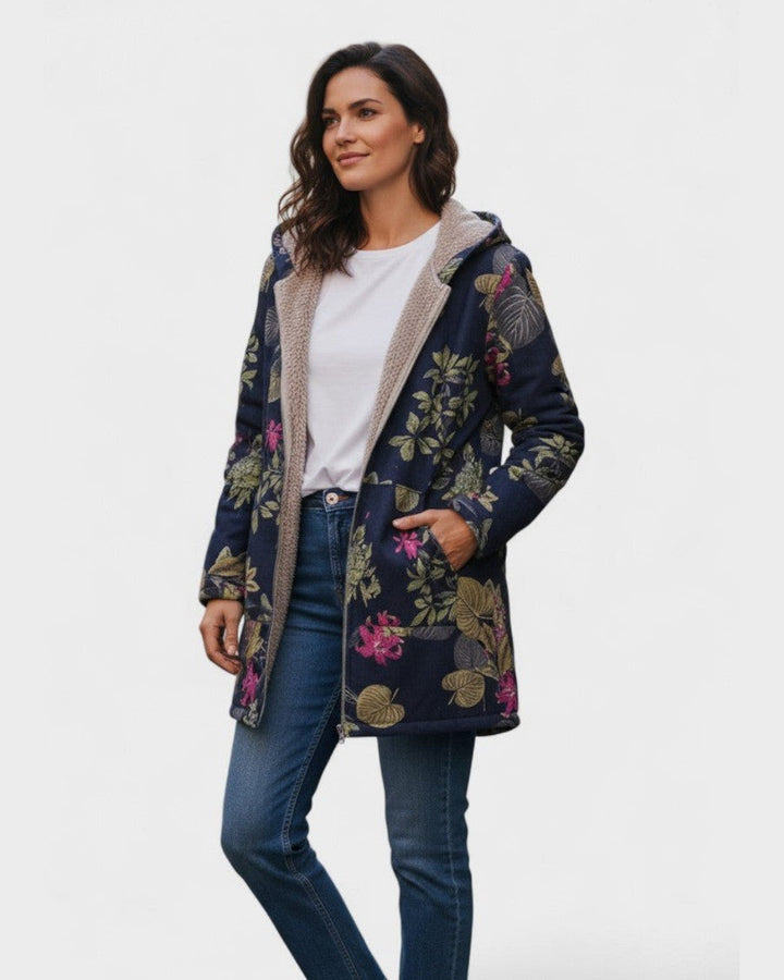 Lauretta | Giacca in pile blu navy a fiori