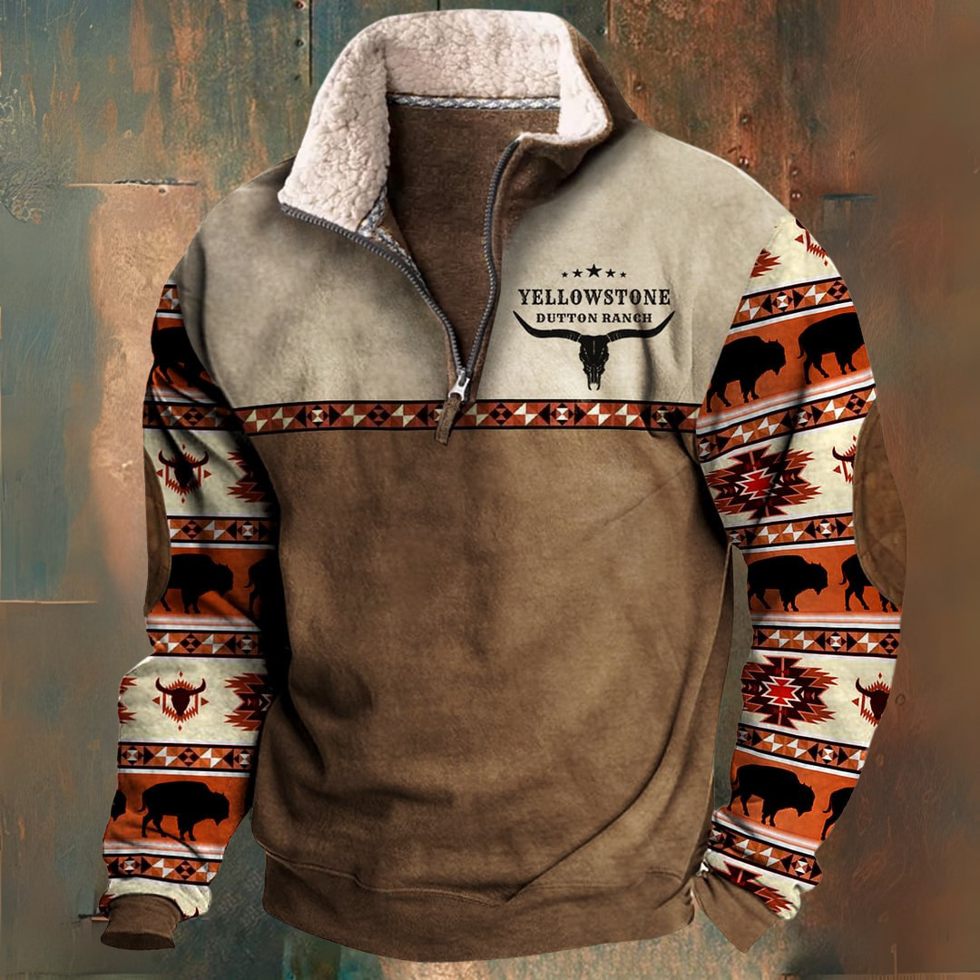 Pullover uomo in pile con maniche fantasia Beniamino