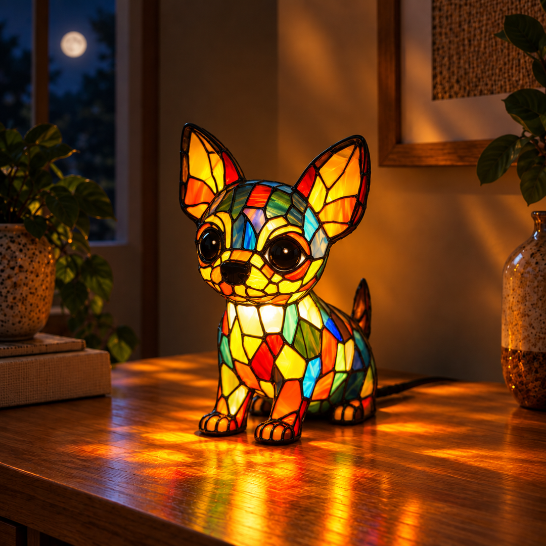 Luna – lampada magica a forma di cane con effetto vetro colorato
