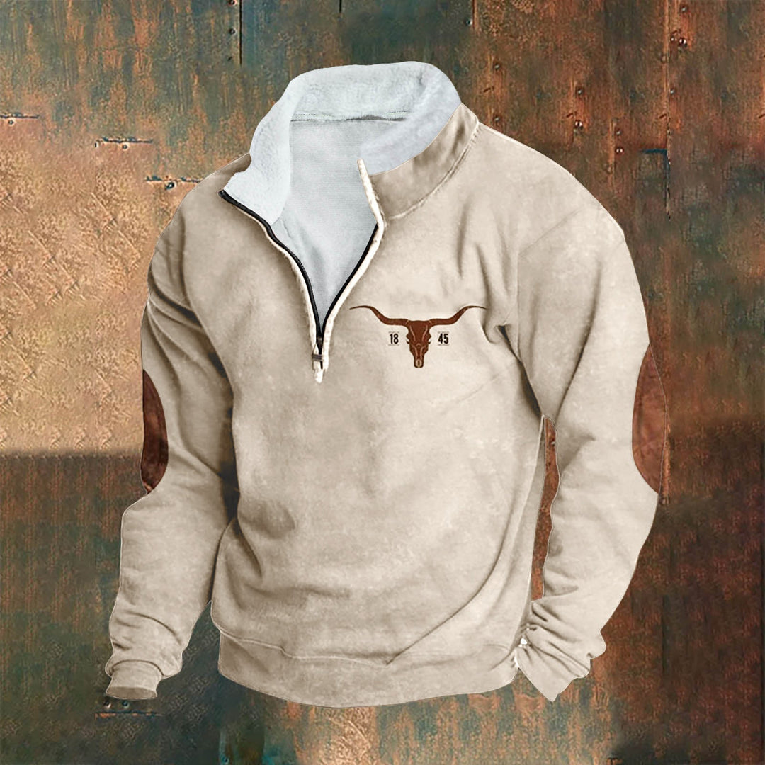 Felpa uomo color crema con colletto a zip Emilio