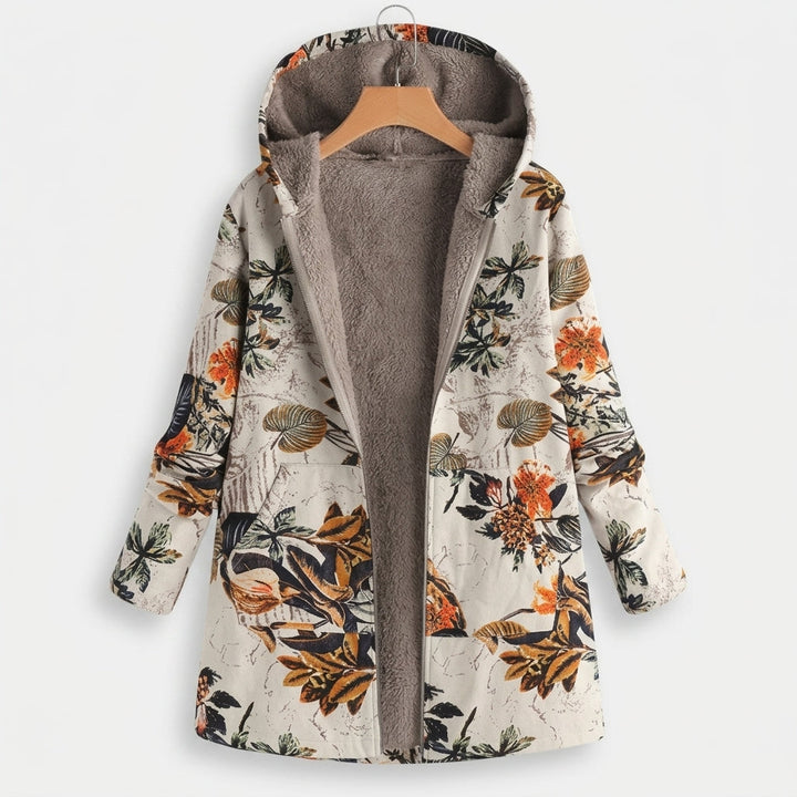 Liliana | Giacca sherpa crema e arancione a fiori boho