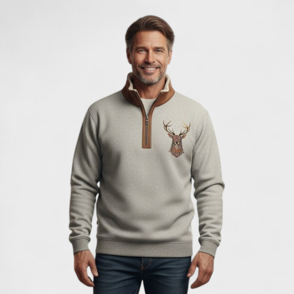 Felpa uomo marrone con zip e motivo cervo Lorenzo - foto 6