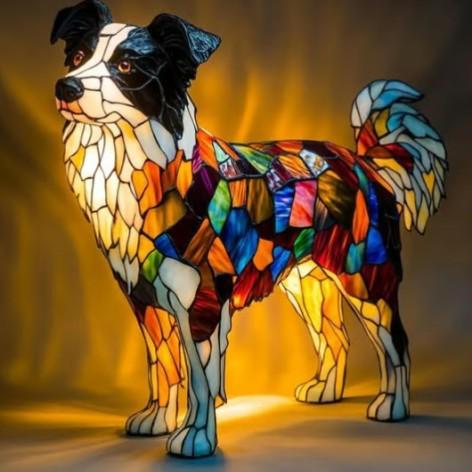 Border Collie – lampada decorativa a forma di Border Collie con effetto vetro colorato