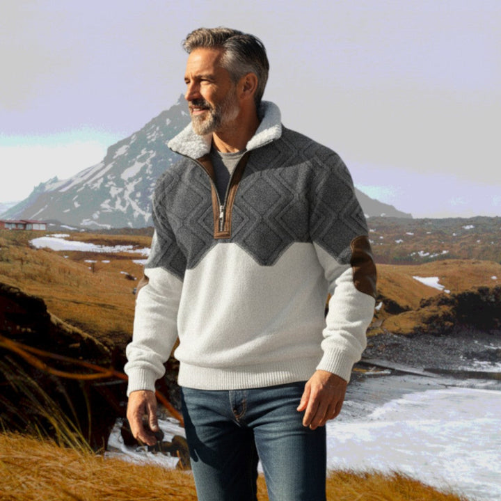 Maglione uomo con colletto a zip e toppe Mattia