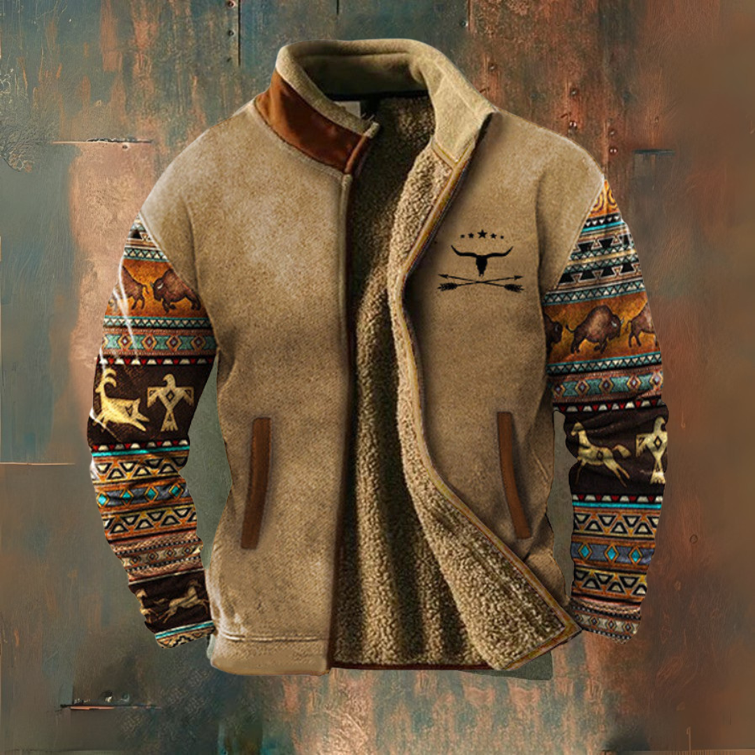 Giacca uomo in pile beige con maniche fantasia Michele