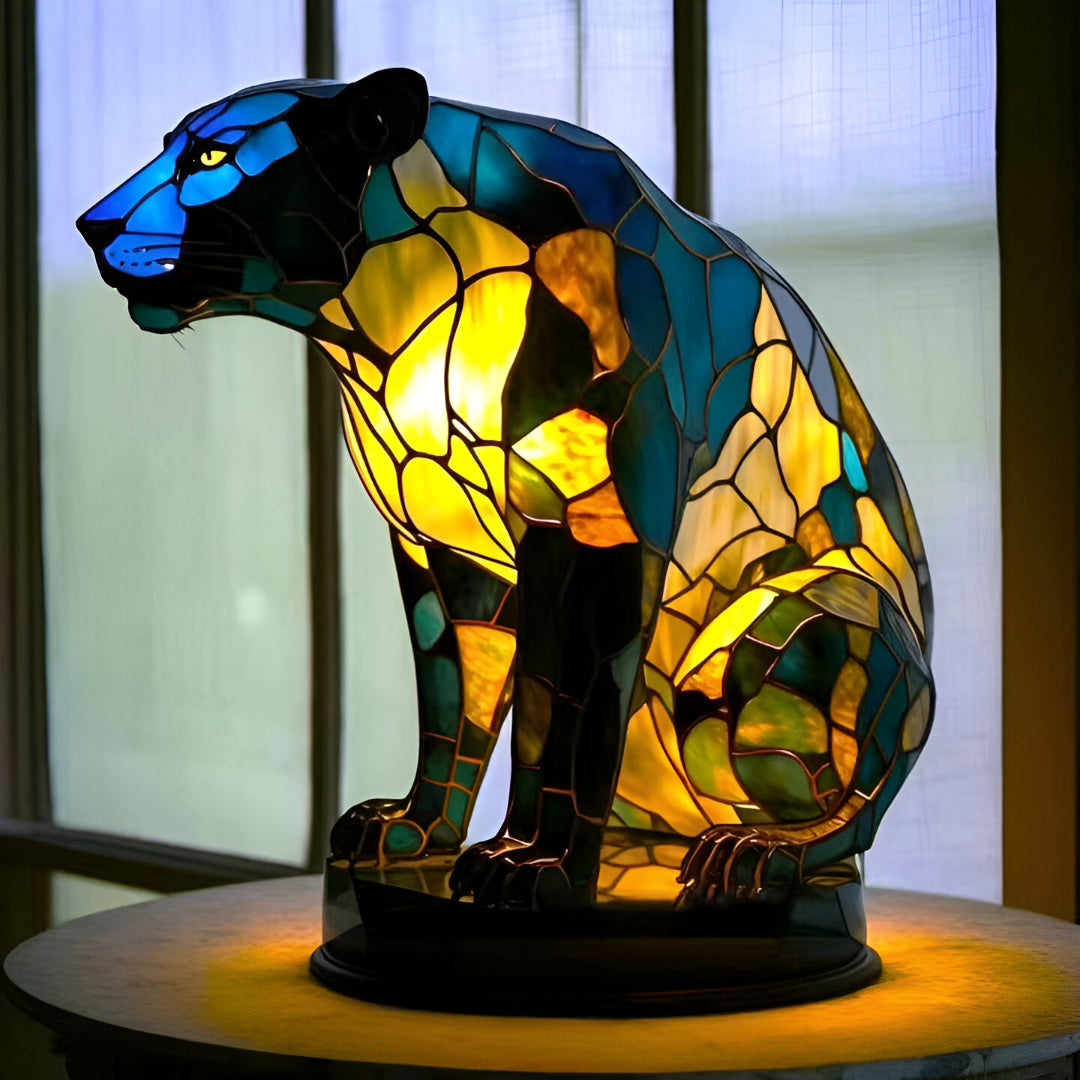 Tiger – lampada magica a forma di pantera con effetto vetro colorato