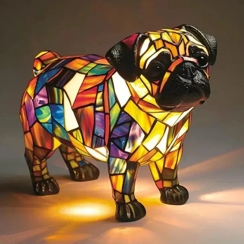 Carlino Luminoso – lampada decorativa a forma di carlino con effetto vetro colorato