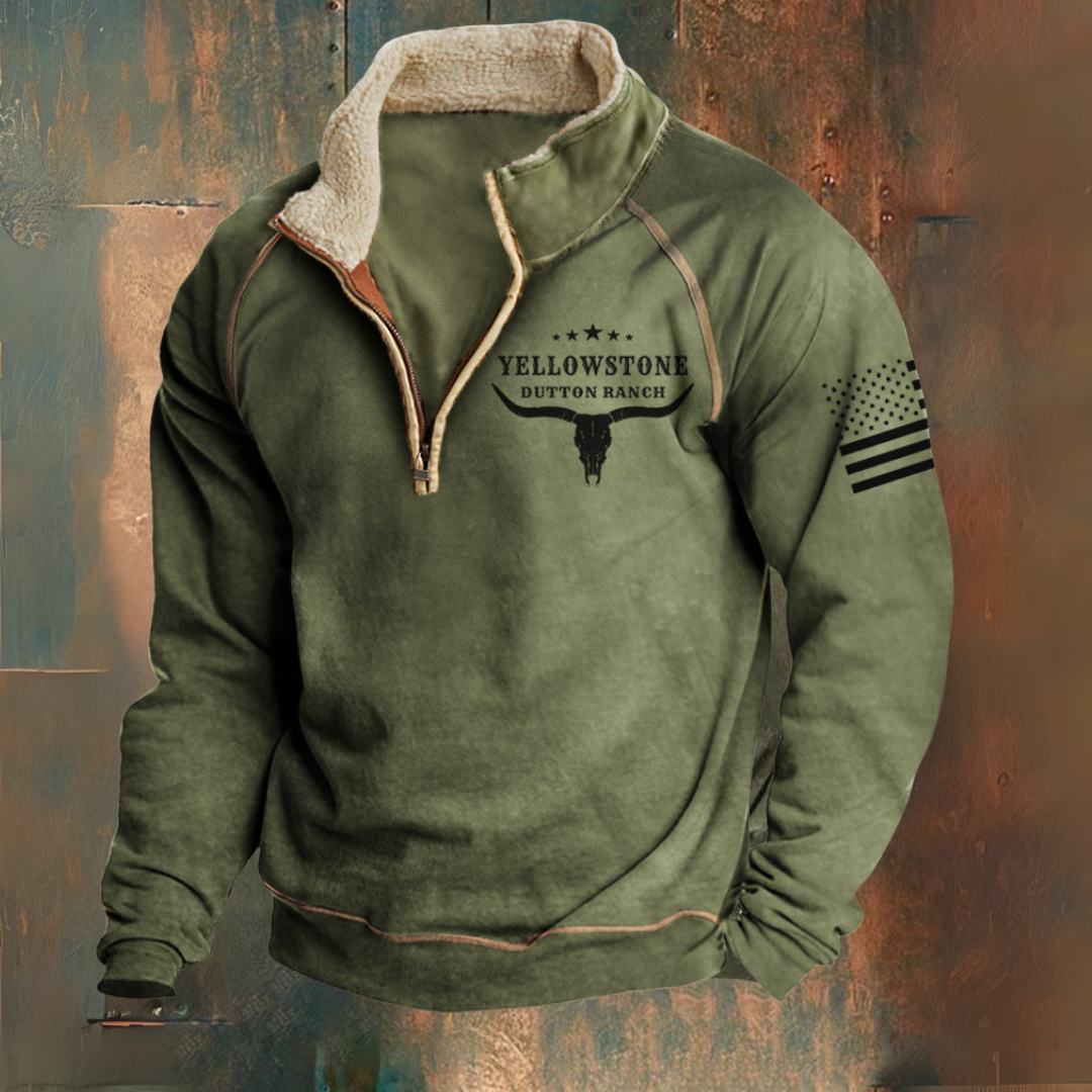 Felpa uomo verde oliva con colletto a zip Guglielmo