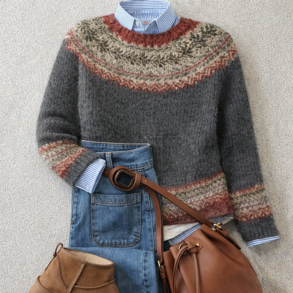 Maglione nordico in maglia tradizionale Annamaria – colore Grigio