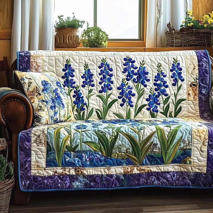 Asia – Copridivano Trapuntato Fiori Blu di Campo