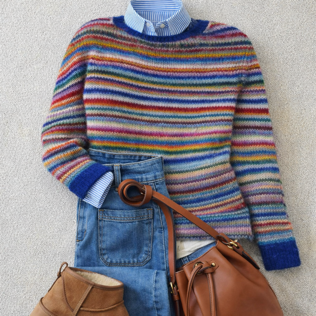 Maglione nordico in maglia tradizionale Assunta – colore Righe arcobaleno