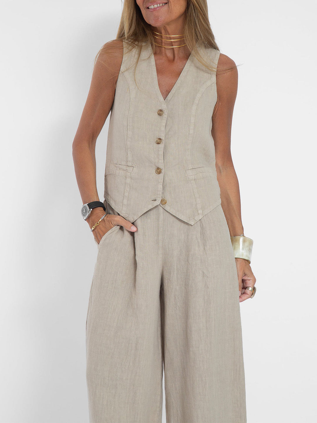 Daniela | Completo Gilet Bottonato &amp; Pantalone Largo