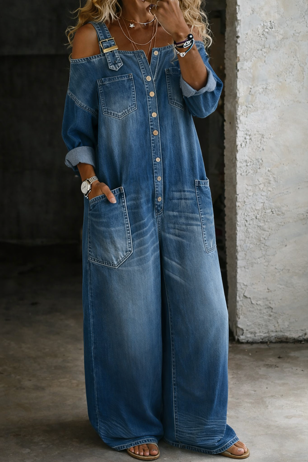 Salopette in jeans con spalle scoperte Barbara – foto 2