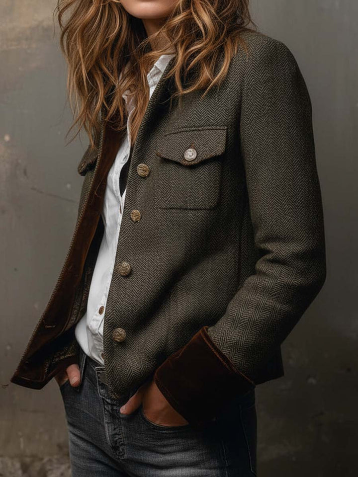 Bella | Blazer vintage a spina di pesce con profili a contrasto, foto 2
